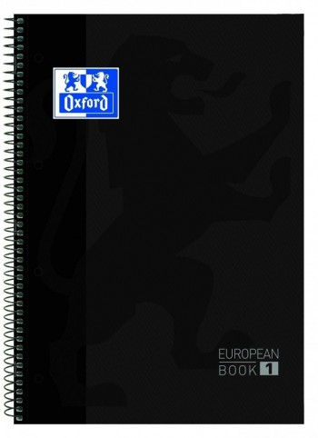 Cuaderno espiral A4+ 80 hojas 90 gr. 4 taladros tapa extradura rayado horizontal NEGRO European 1 Cl